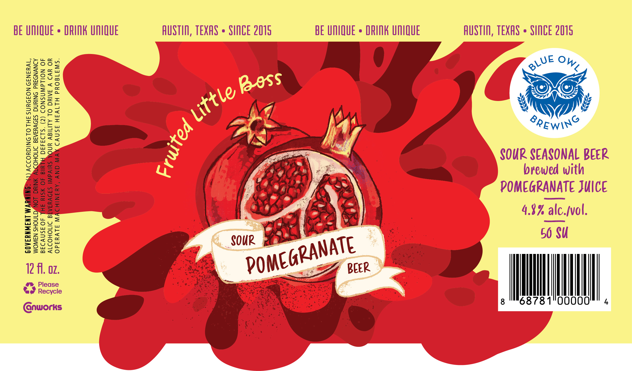 TABC label artwork for Fruited Little Boss Pomegranate