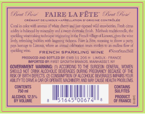 TABC label artwork for Faire La Fete Brut Rose Cremant de Limoux