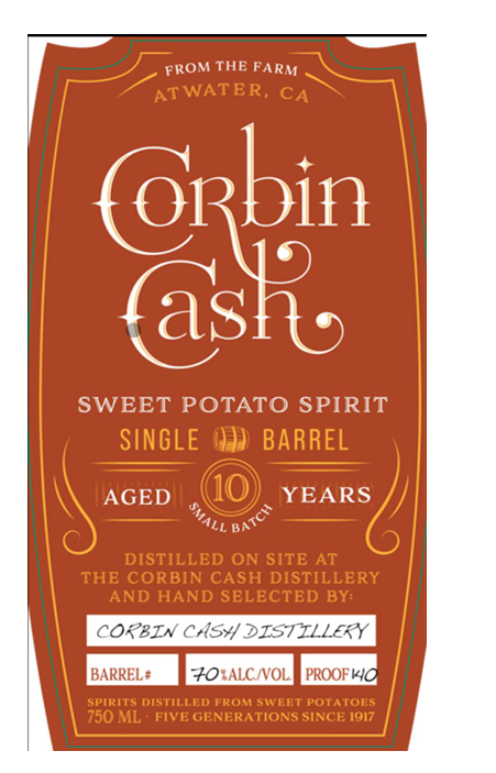 TABC label artwork for CORBIN CASH SWEET POTATO SPIRIT SINGLE BARREL