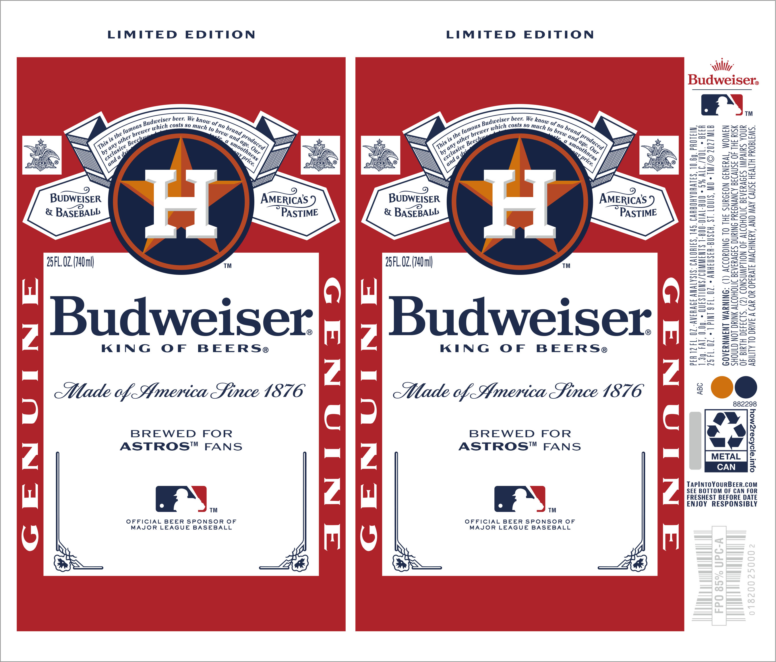 TABC label artwork for BUDWEISER 2027 MLB HOUSTON ASTROS 25 OZ. CAN