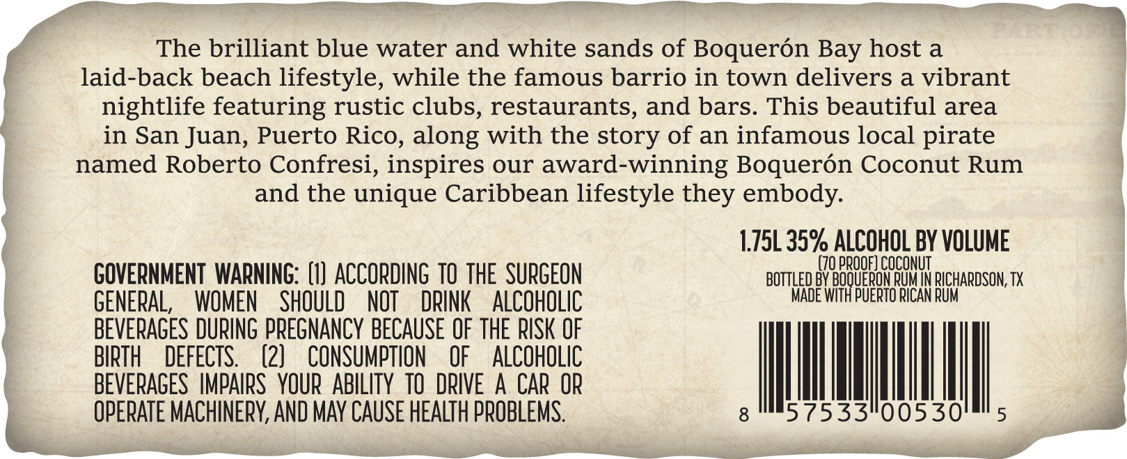TABC label artwork for Boqueron Coconut Rum