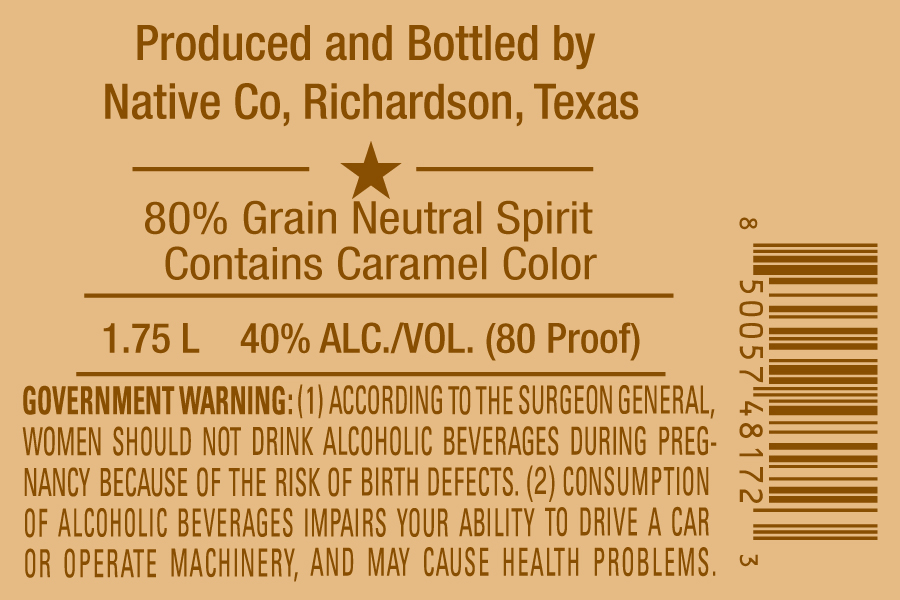TABC label artwork for Native Limited Whiskey