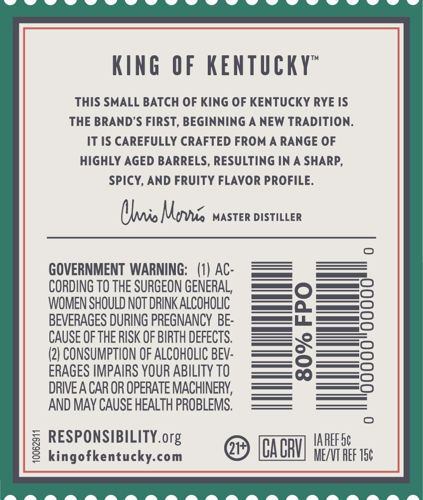 TABC label artwork for King of Kentucky Rye Small Batch 2