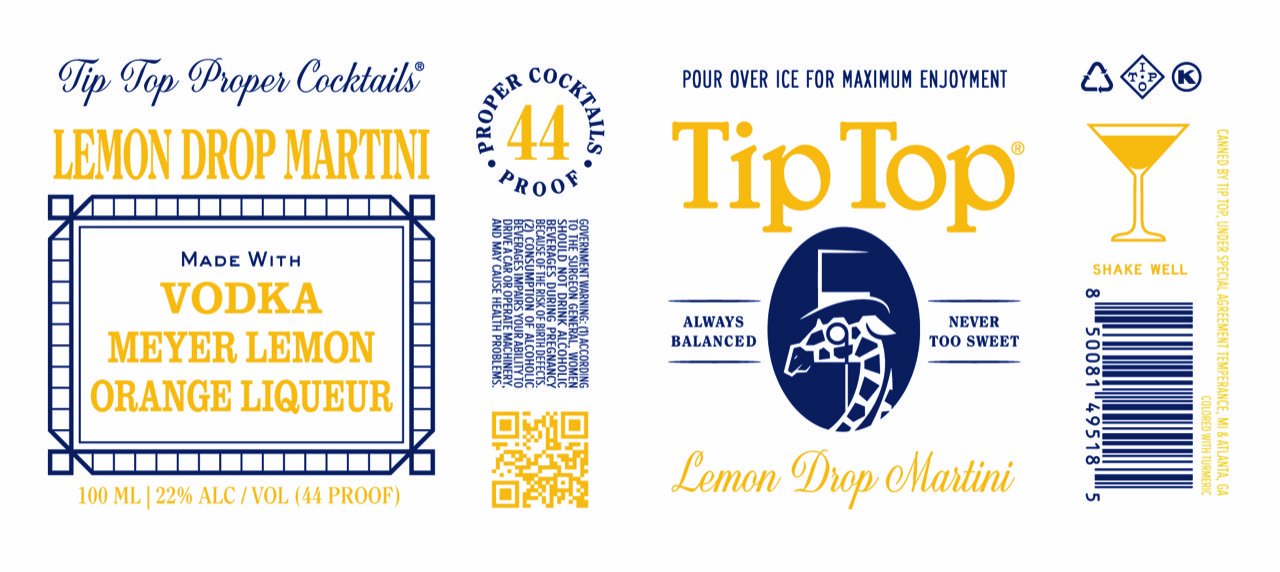 TABC label artwork for TIP TOP PROPER COCKTAILS LEMON DROP MARTINI