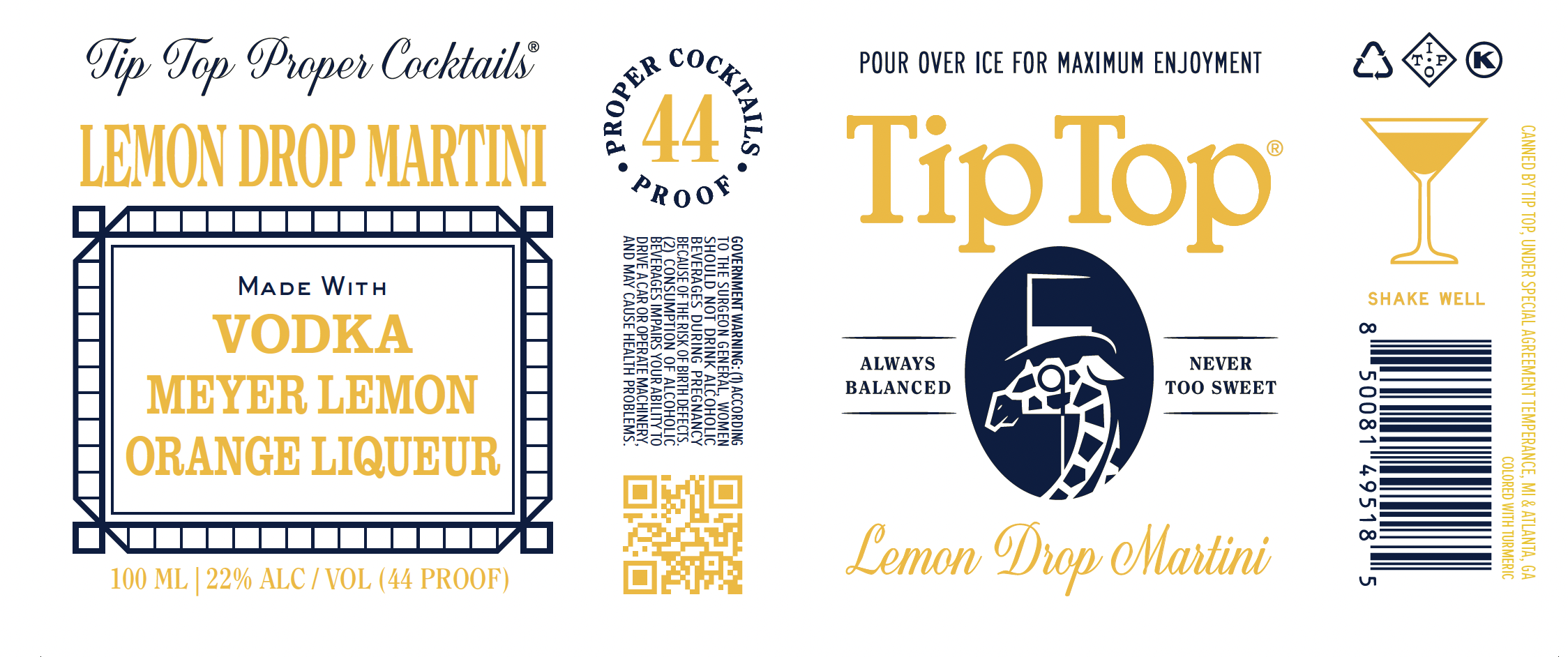 TABC label artwork for TIP TOP PROPER COCKTAILS LEMON DROP MARTINI