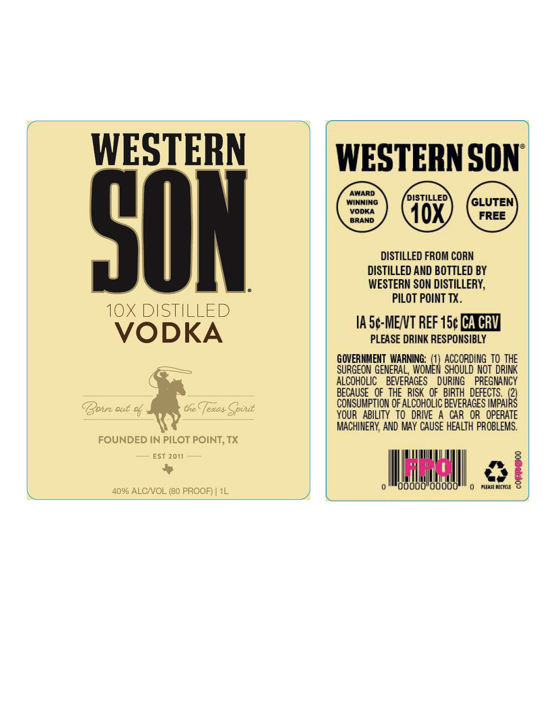 TABC label artwork for Western Son Vodka 10x Distilled