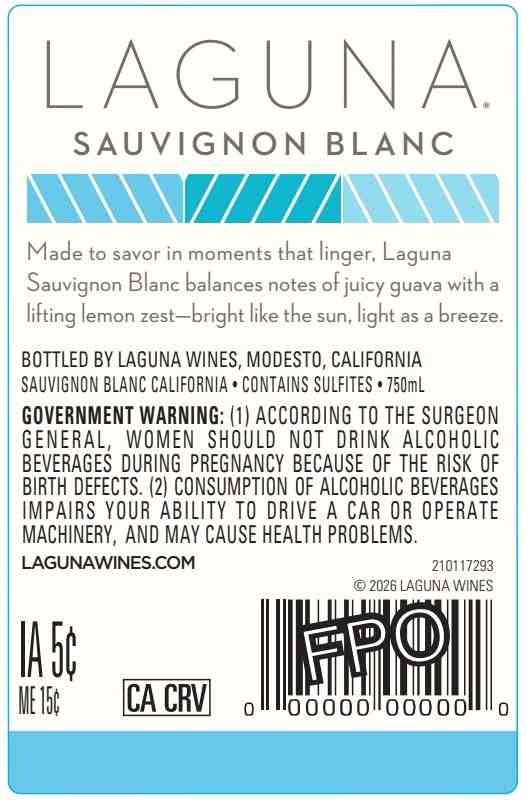 TABC label artwork for Laguna Sauvignon Blanc California