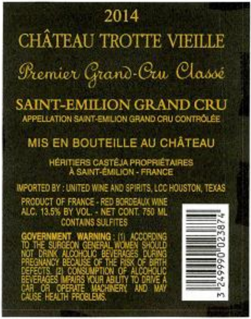 TABC label artwork for CHATEAU TROTTE VIEILLE RED BORDEAUX SAINT EMILION GRAND CRU