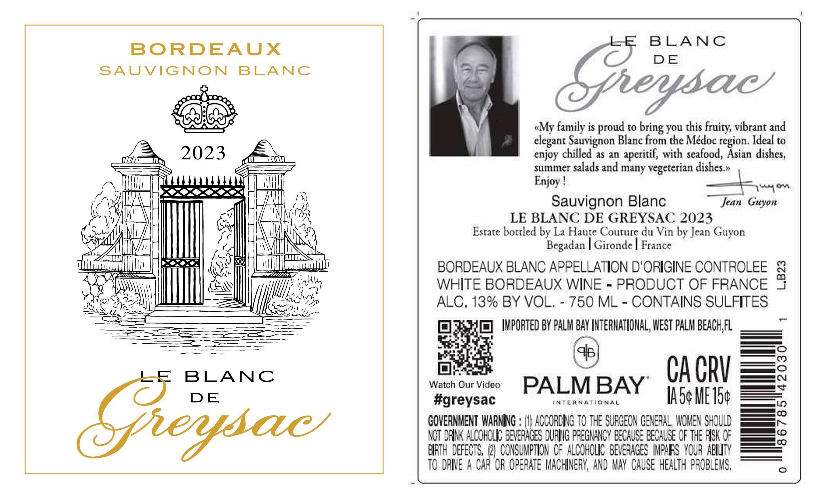 TABC label artwork for LE BLANC DE GREYSAC BORDEAUX SAUVIGNON BLANC