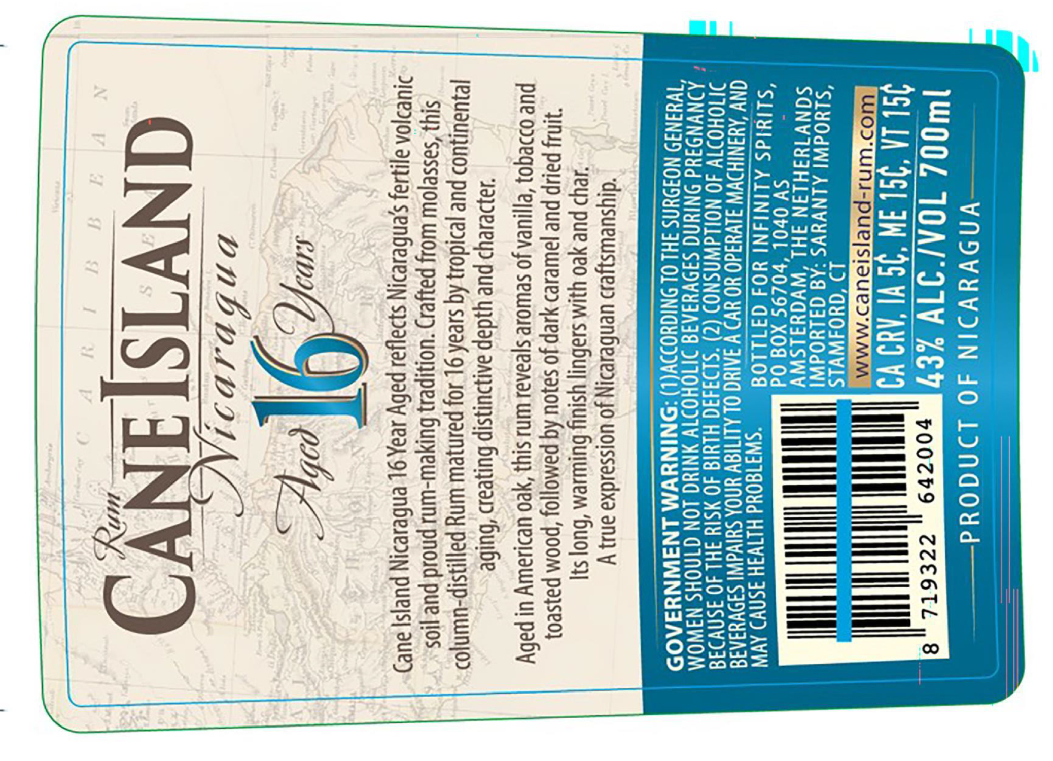 TABC label artwork for Cane Island Nicaragua 16Yr Rum