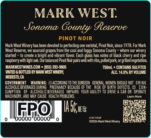 TABC label artwork for Mark West Pinot Noir Reserve Ca - Sonoma