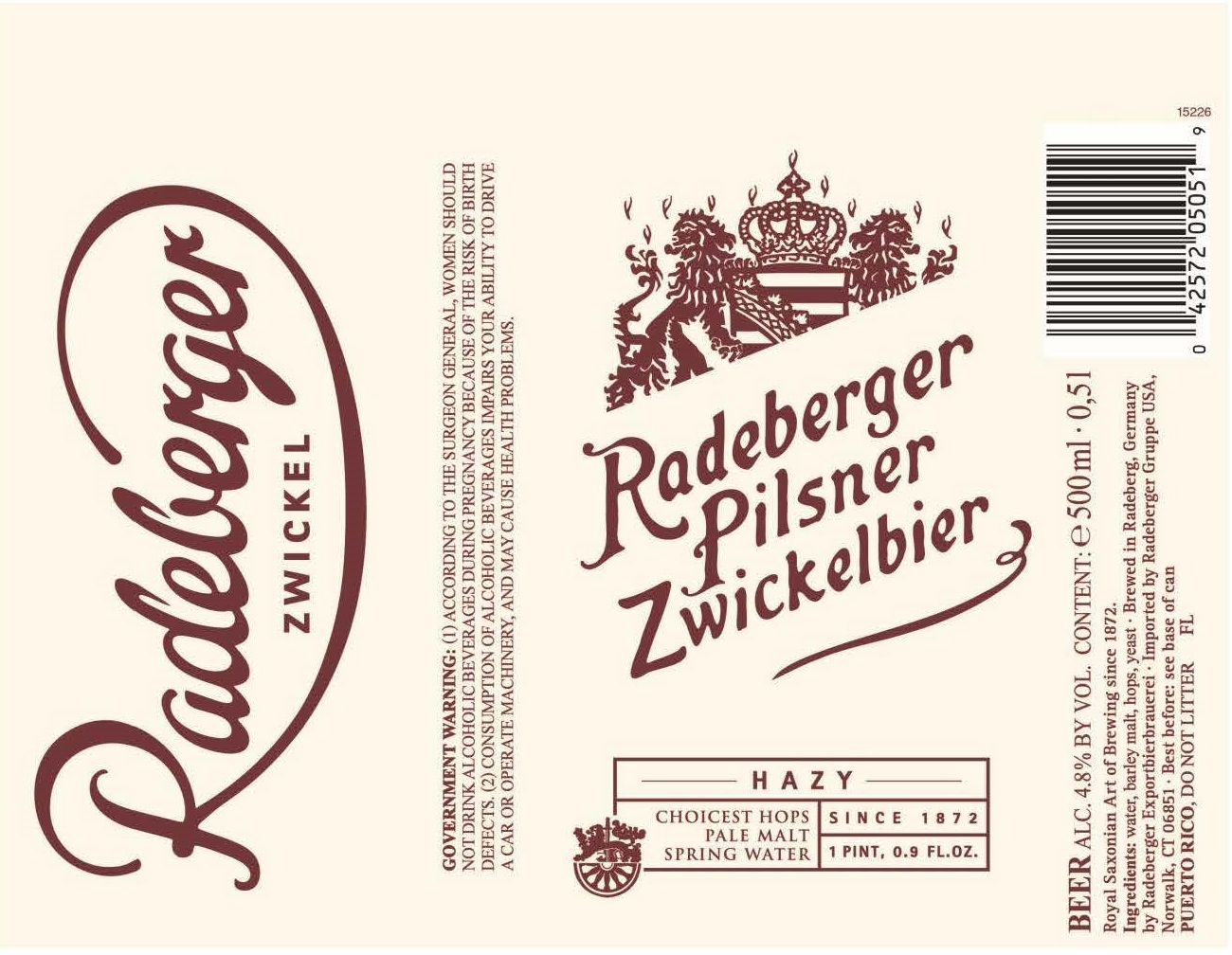 TABC label artwork for Radeberger Pilsner Zwickelbier