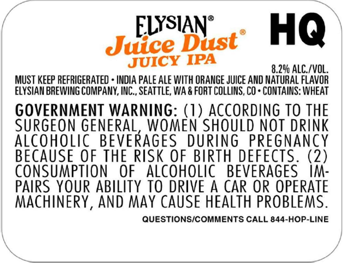 TABC label artwork for ELYSIAN JUICE DUST 15.5 GAL. KEG REVISION
