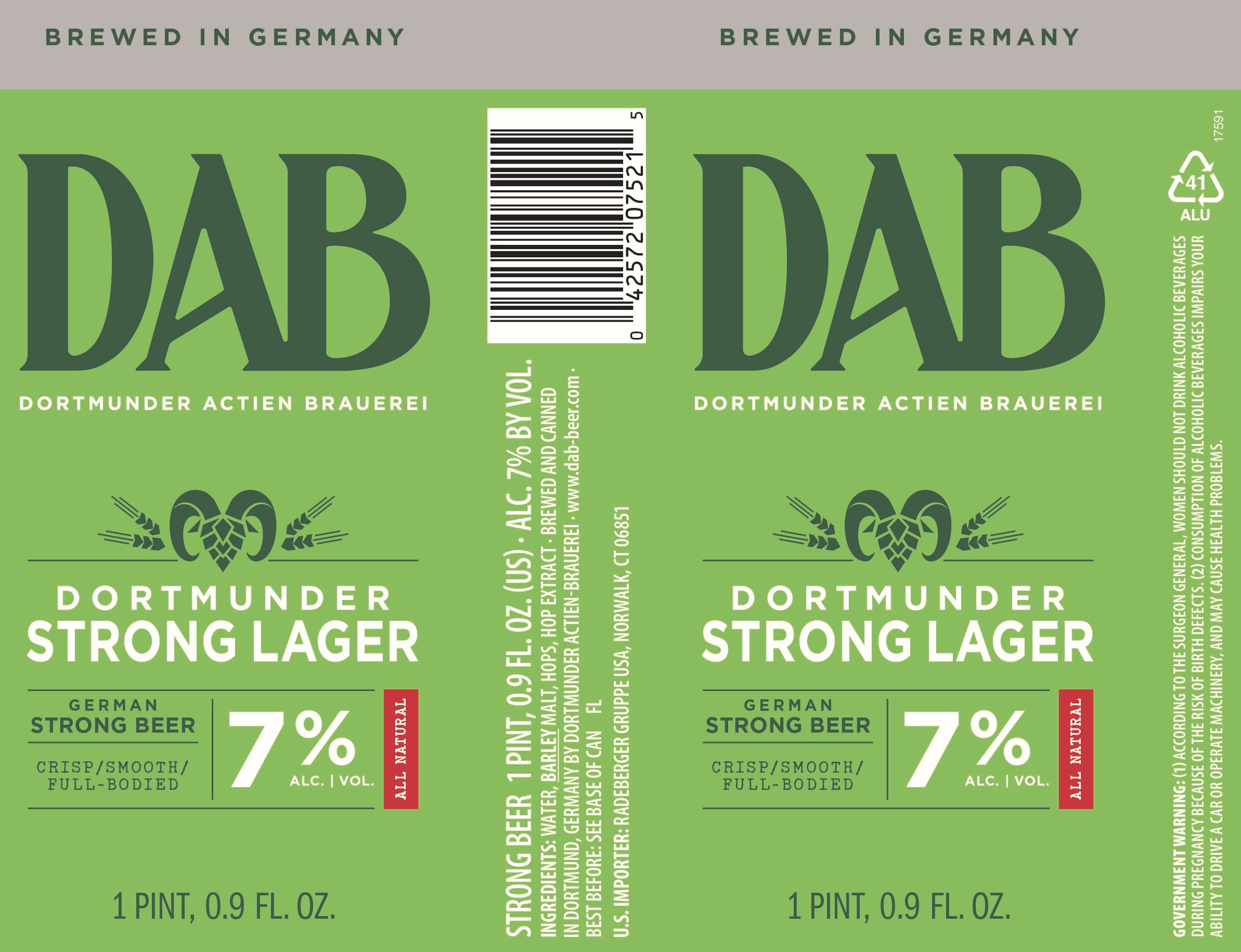 TABC label artwork for DAB Dortmunder Strong Lager