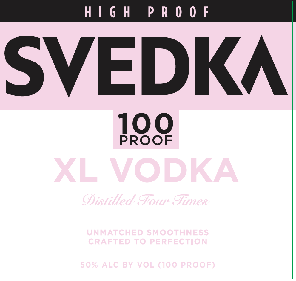 TABC label artwork for Svedka XL Vodka 100 Proof