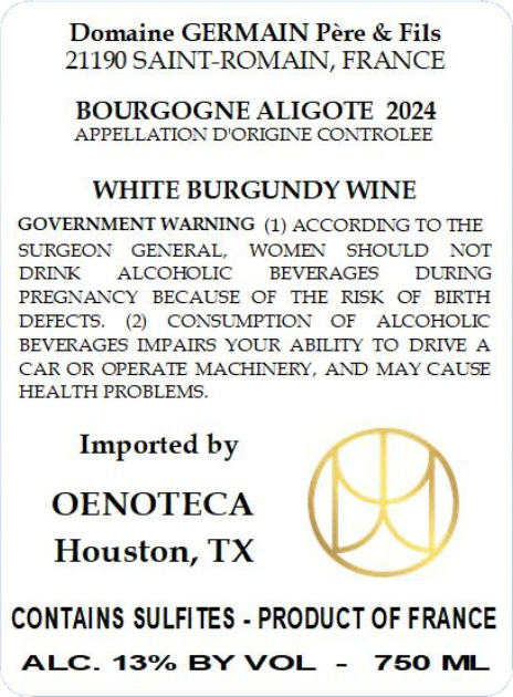 TABC label artwork for DOMAINE GERMAIN PERE E FILS BOURGOGNE ALIGOTE