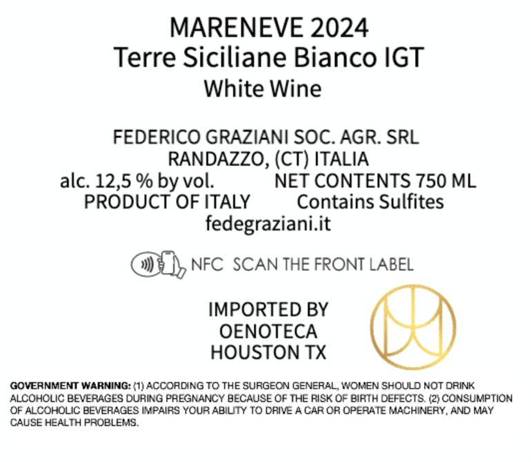 TABC label artwork for FEDERICO GRAZIANI MARENEVE