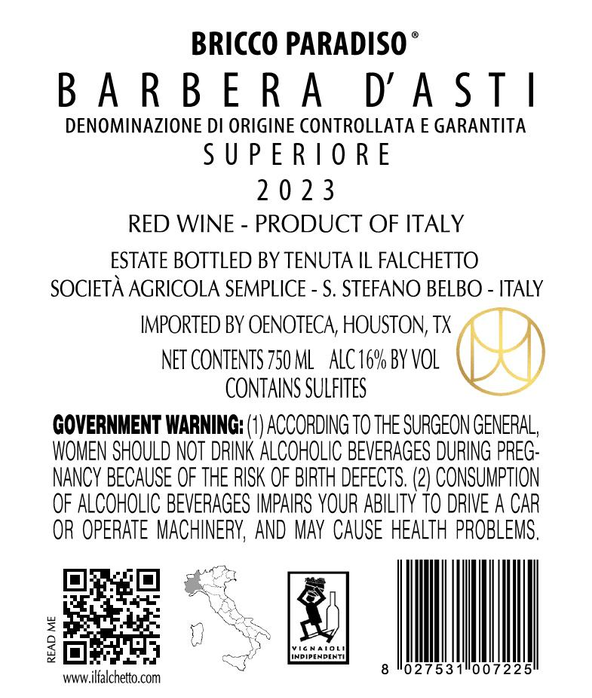 TABC label artwork for TENUTA IL FALCHETTO BRICCO PARADISO