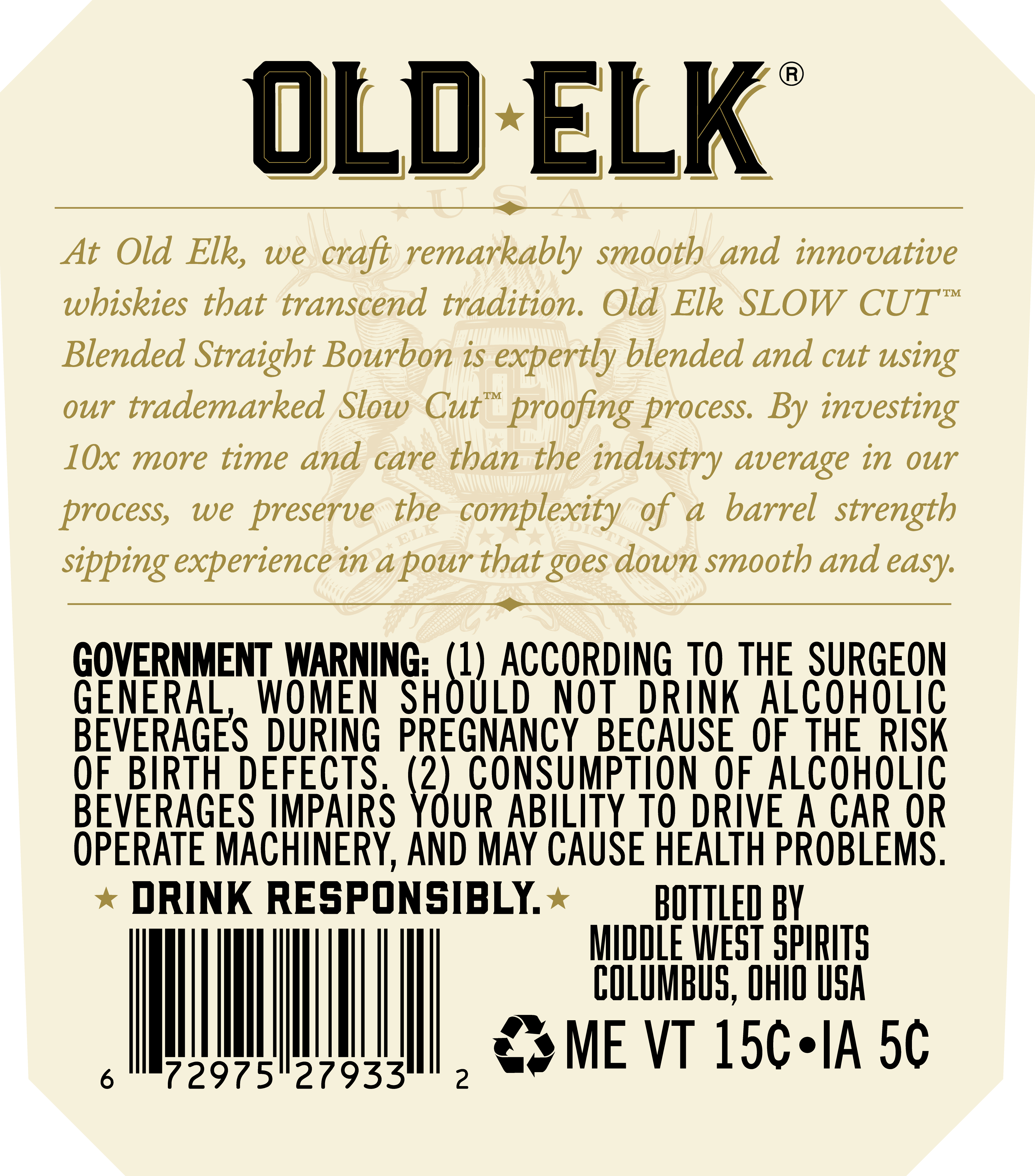 TABC label artwork for Old Elk Slow Cut Straight Blended Bourbon