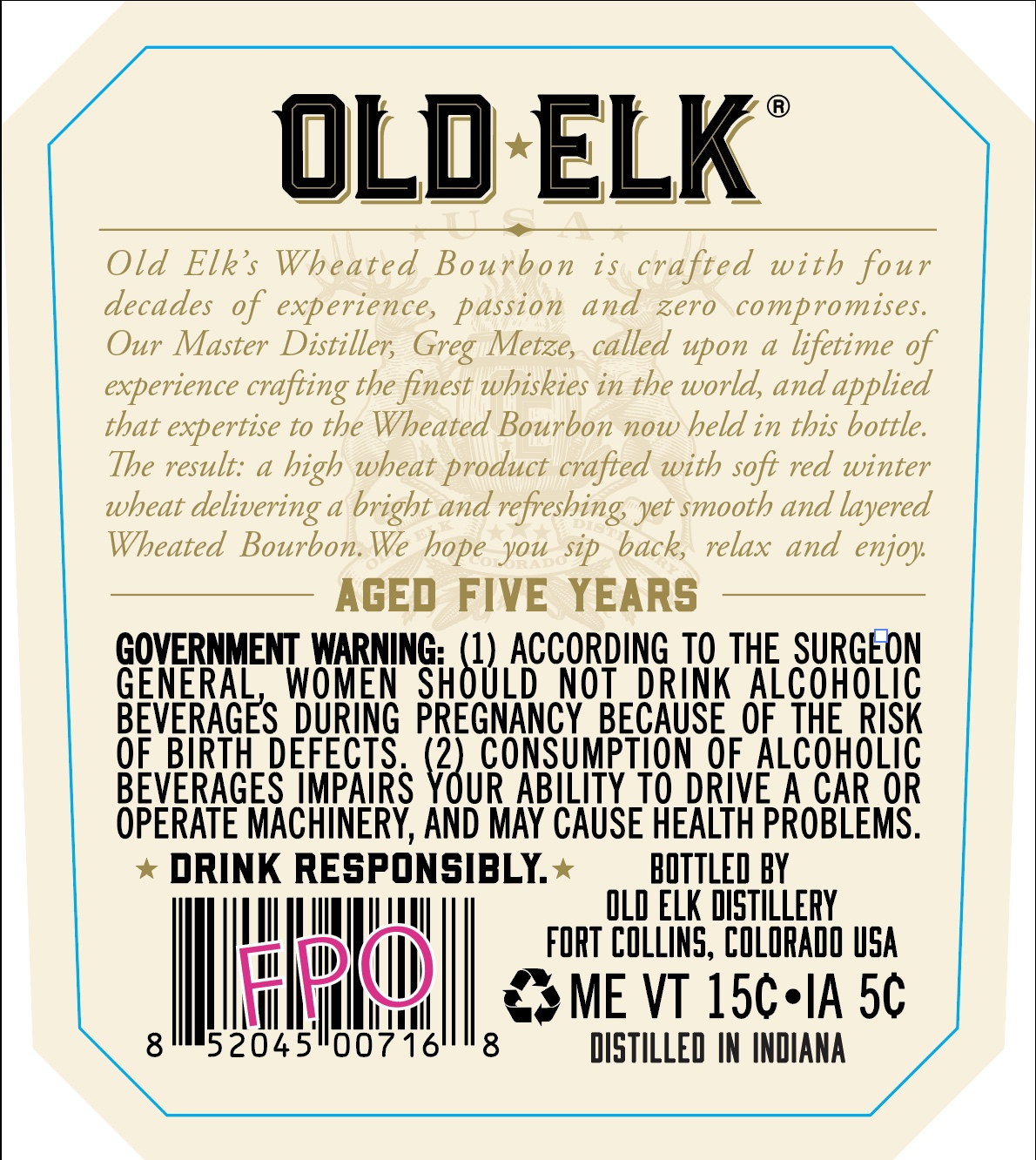TABC label artwork for Old Elk Wheated Bourbon