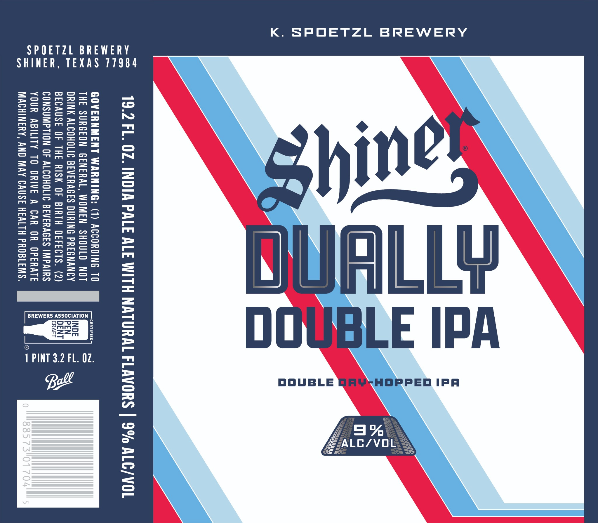 TABC label artwork for Shiner Dually Double IPA