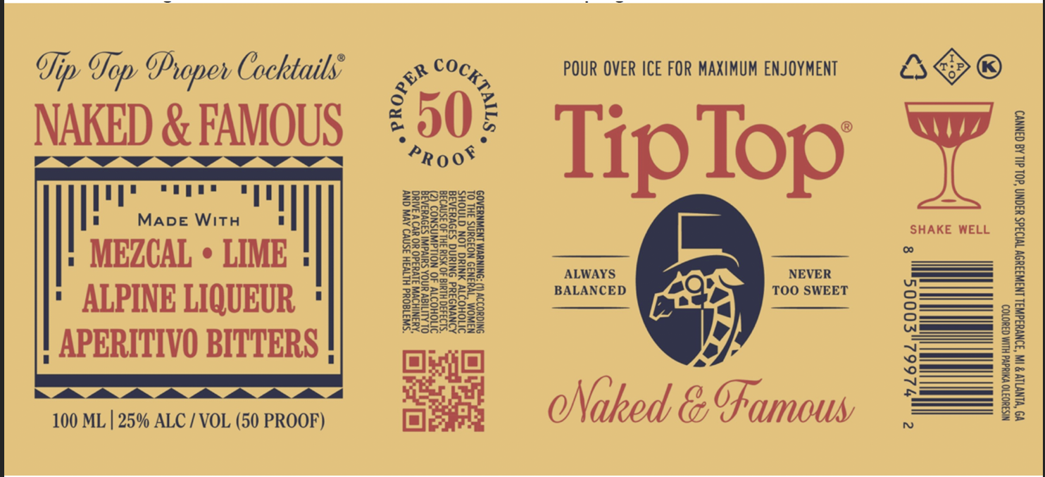 TABC label artwork for TIP TOP PROPER COCKTAILS NAKED & FAMOUS NAKED & FAMOUS