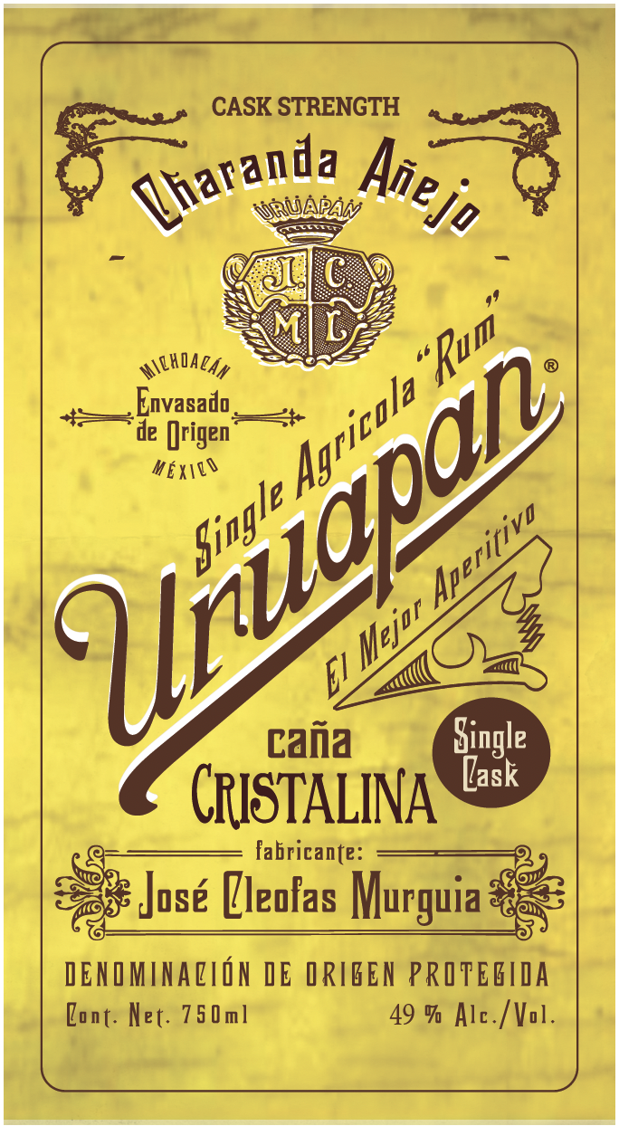 TABC label artwork for Uruapan Charanda Caña Cristalina Ex-Arette Cask Añejo