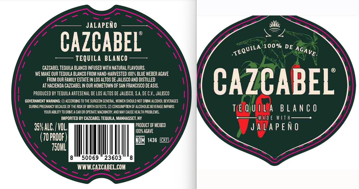 TABC label artwork for Cazcabel Blanco Tequila with Jalapeno Flavor