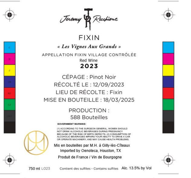 TABC label artwork for JEREMY RECCHIONE LES VIGNES AUX GRANDS