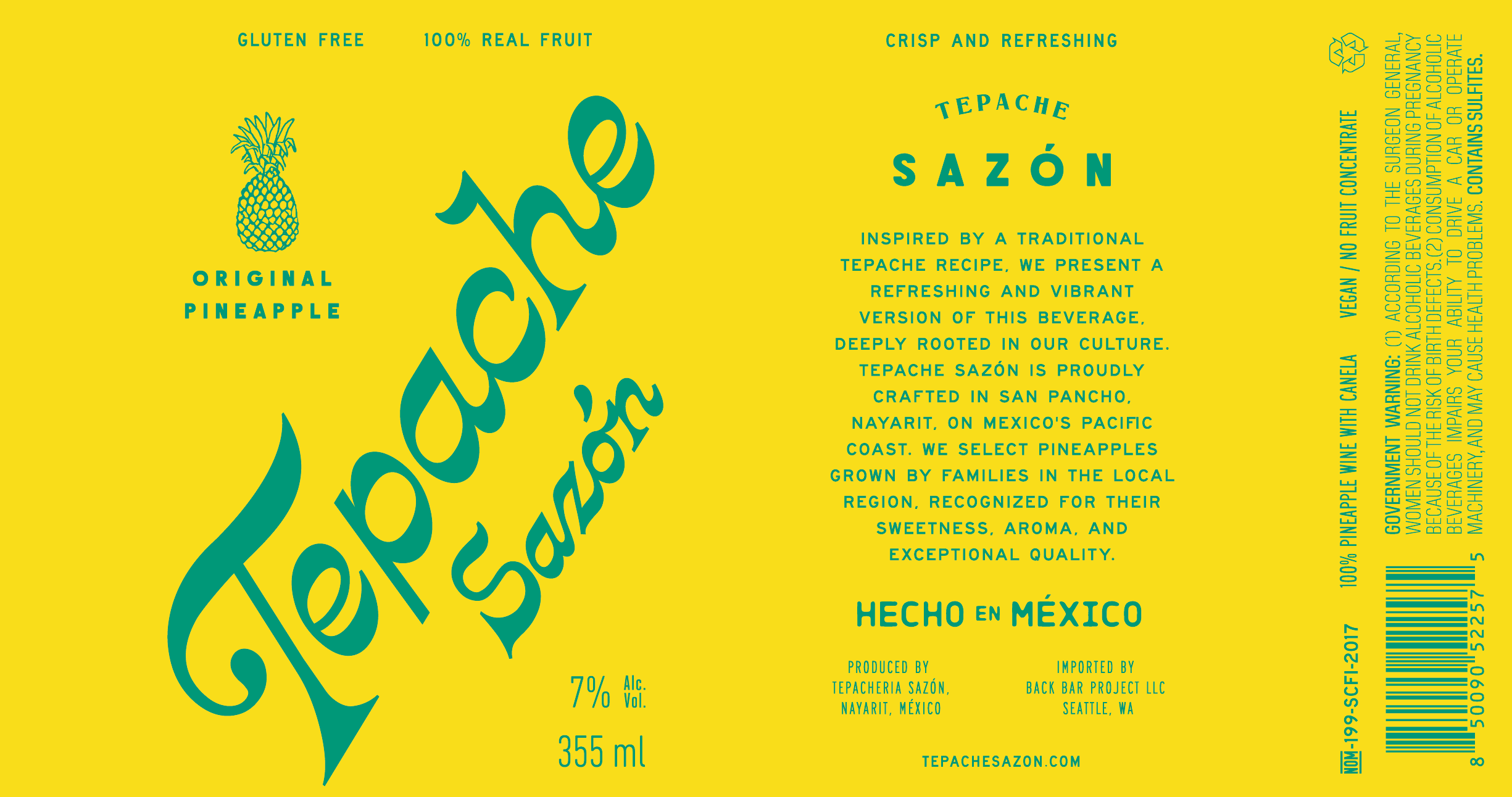 TABC label artwork for Tepache Sazon Original Pineapple