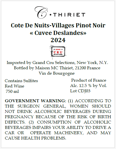 TABC label artwork for Thiriet Cuvee Deslandes