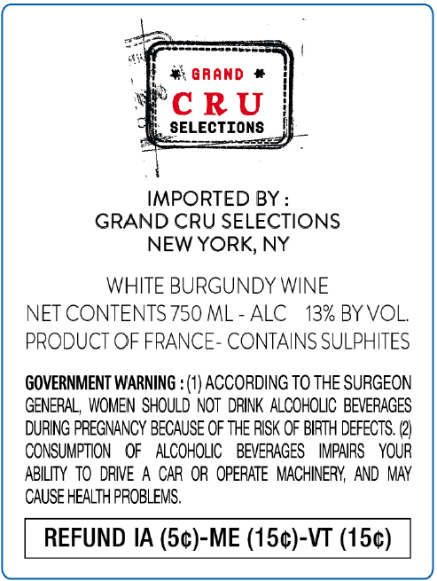 TABC label artwork for Domaine Fourrier Bourgogne Blanc