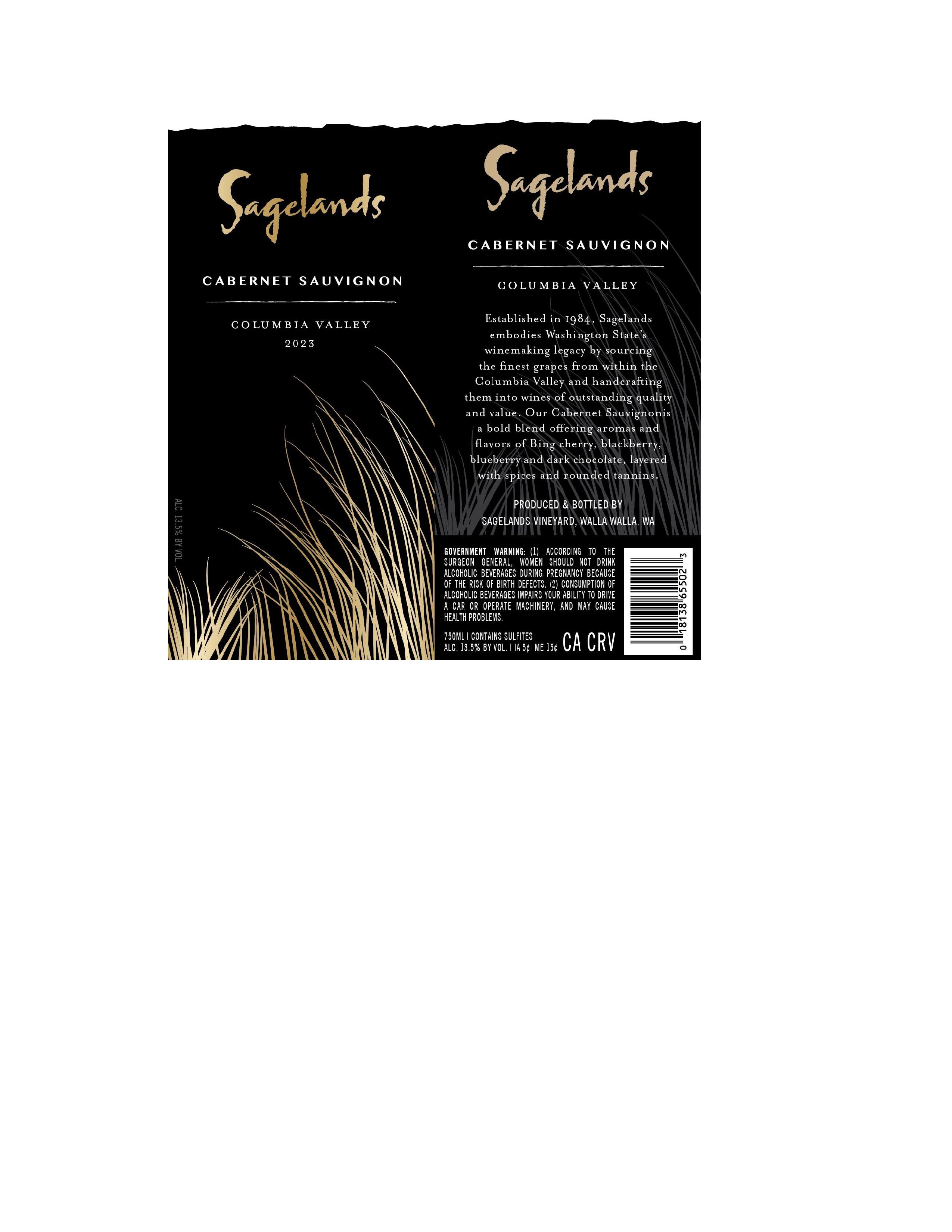 TABC label artwork for Sagelands Cabernet Sauvignon