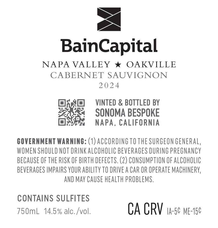 TABC label artwork for BainCapital Cabernet Sauvignon Oakville