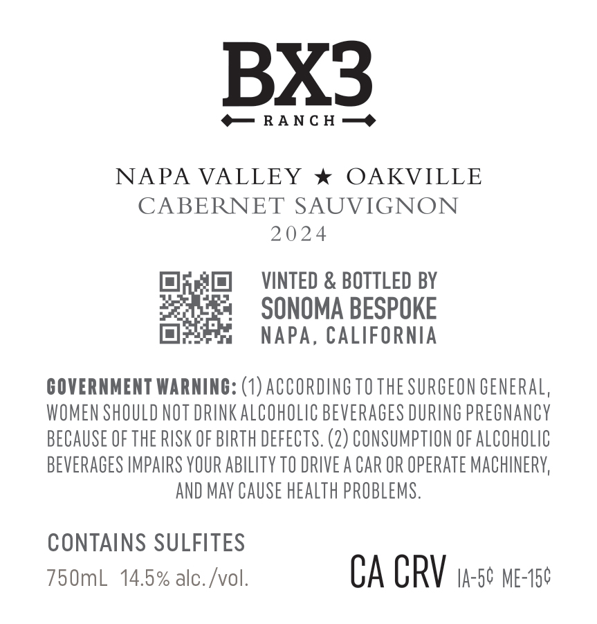 TABC label artwork for BX3 Ranch Cabernet Sauvignon Oakville