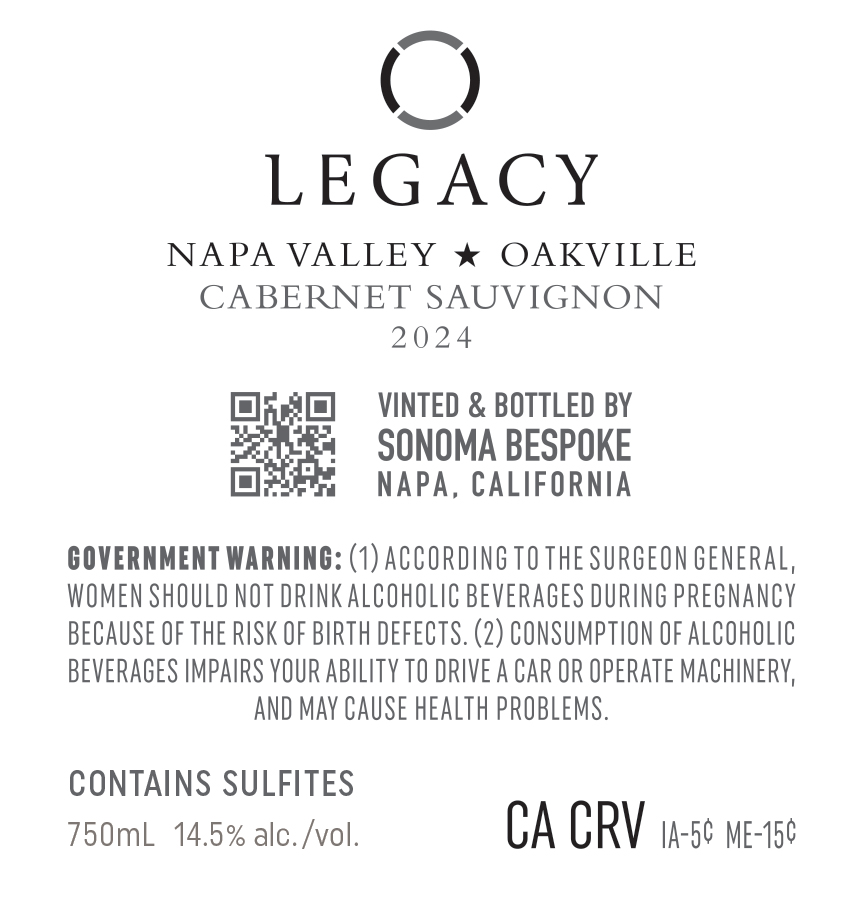 TABC label artwork for Legacy Cabernet Sauvignon Oakville
