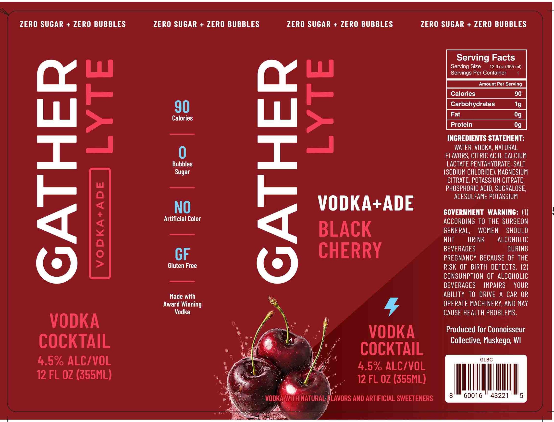 TABC label artwork for Gather Lyte Black Cherry