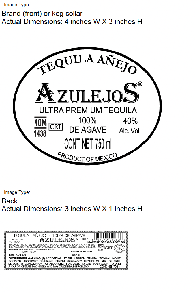 TABC label artwork for Azulejos Anejo Masterpiece Collection Tequila