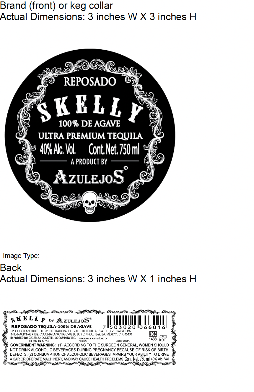 TABC label artwork for Azulejos Skelly Reposado Tequila