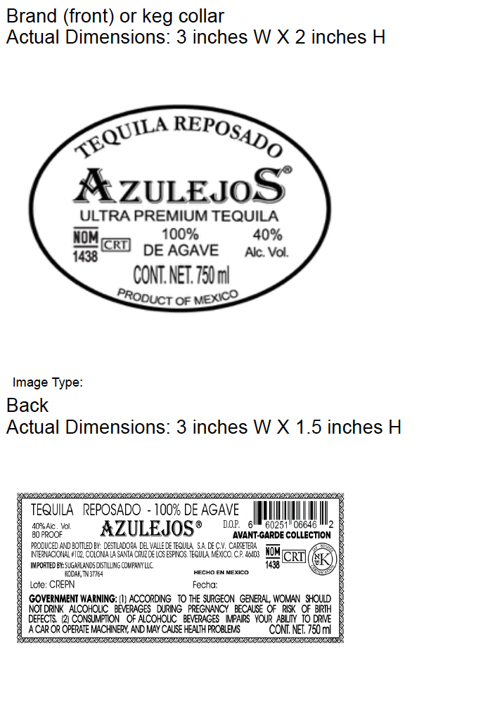 TABC label artwork for Azulejos Reposado Avant-Garde Collection Tequila
