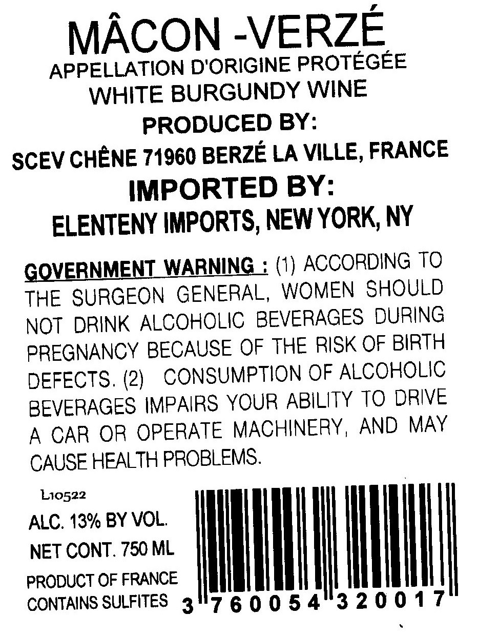 TABC label artwork for Domaine Chene Macon Verze