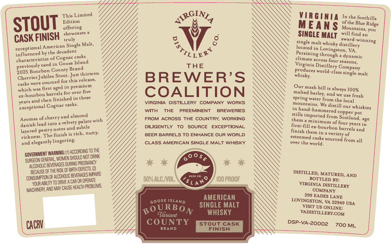 TABC label artwork for Virginia Distillery Co. American Single Malt Whisky