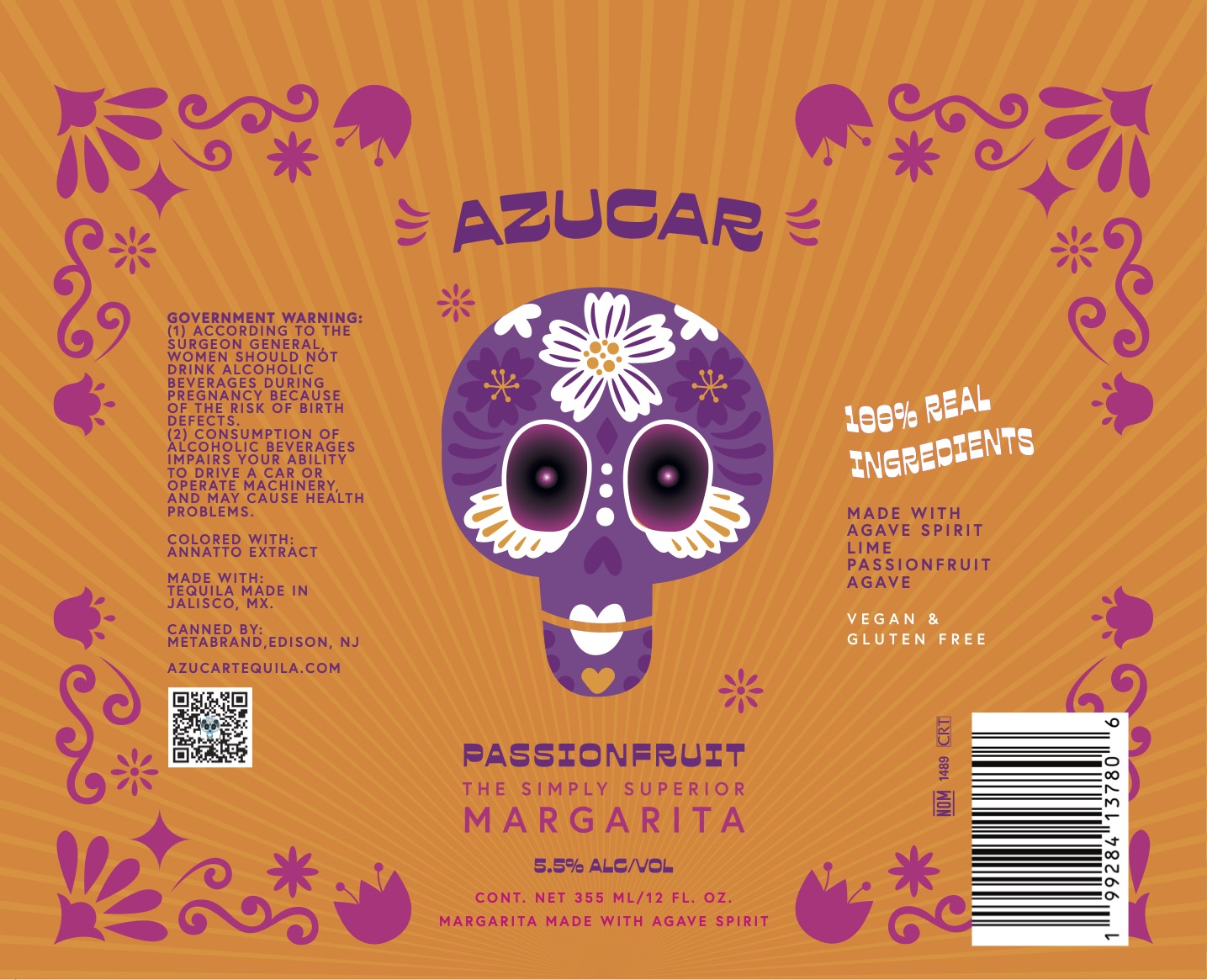 TABC label artwork for Azucar Passionfruit Margarita