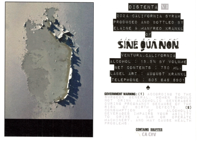 TABC label artwork for Sine Qua Non Distenta VI Syrah