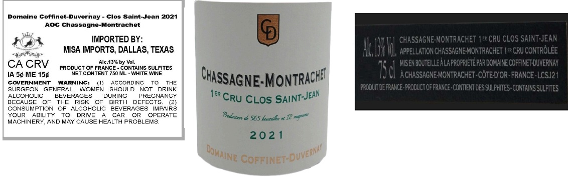 TABC label artwork for Domaine Coffinet-Duvernay