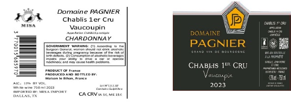 TABC label artwork for Domaine Pagnier Vaucoupin Chardonnay