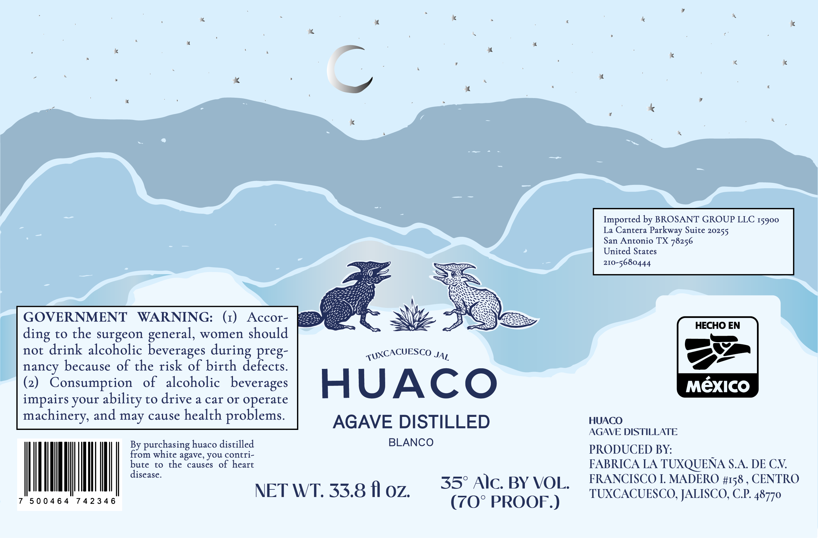 TABC label artwork for Huaco Blanco