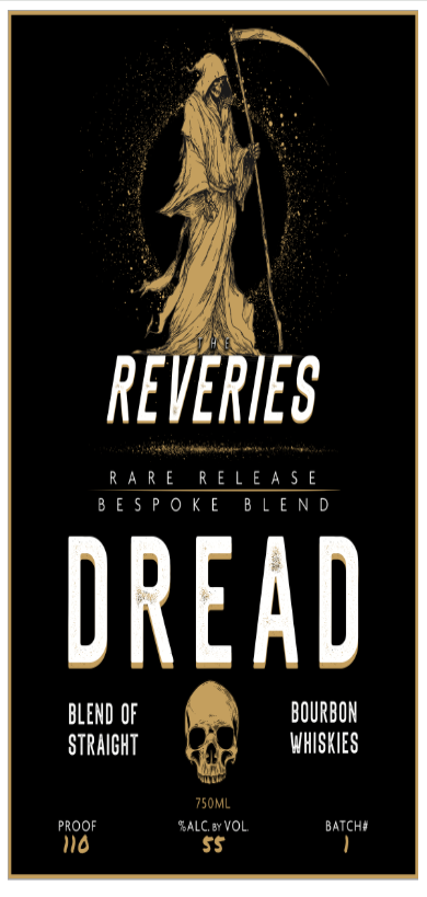 TABC label artwork for The Reveries, Dread Batch 001 Bourbon