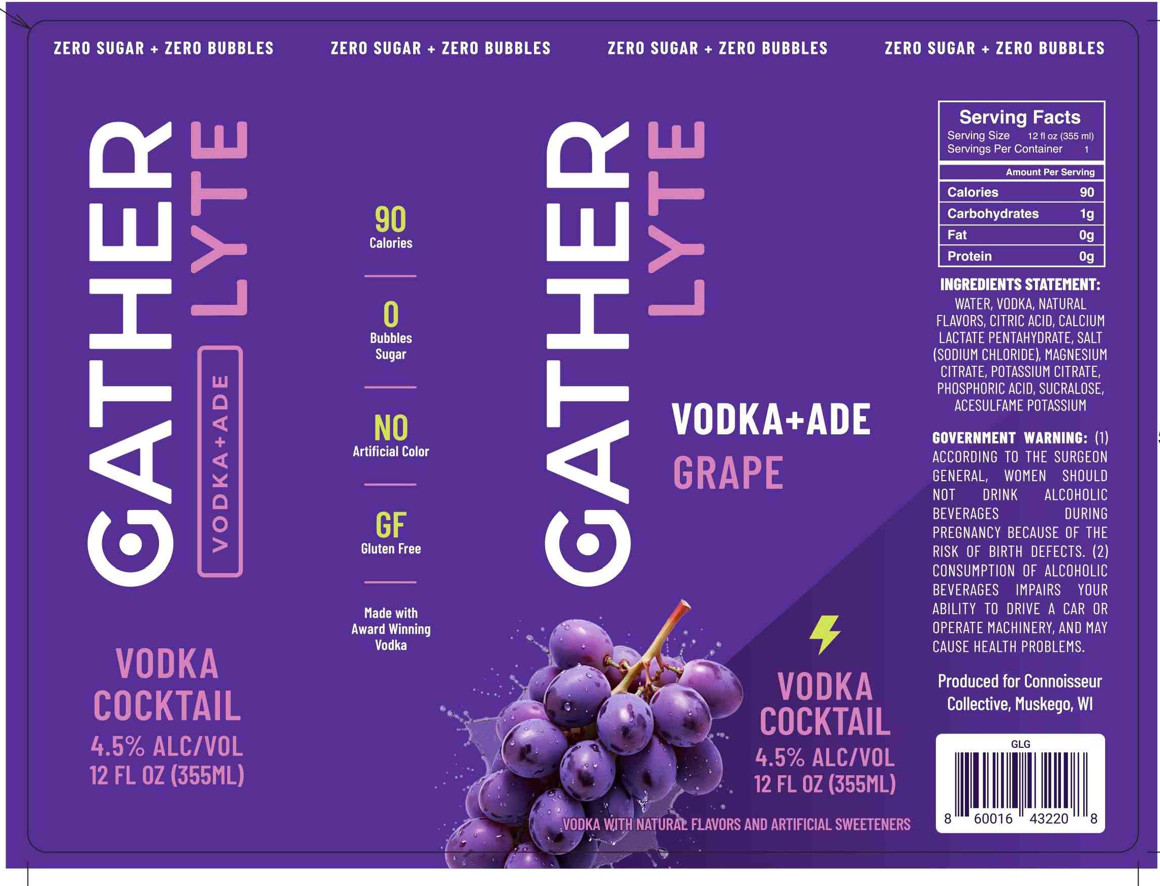 TABC label artwork for Gather Lyte Grape