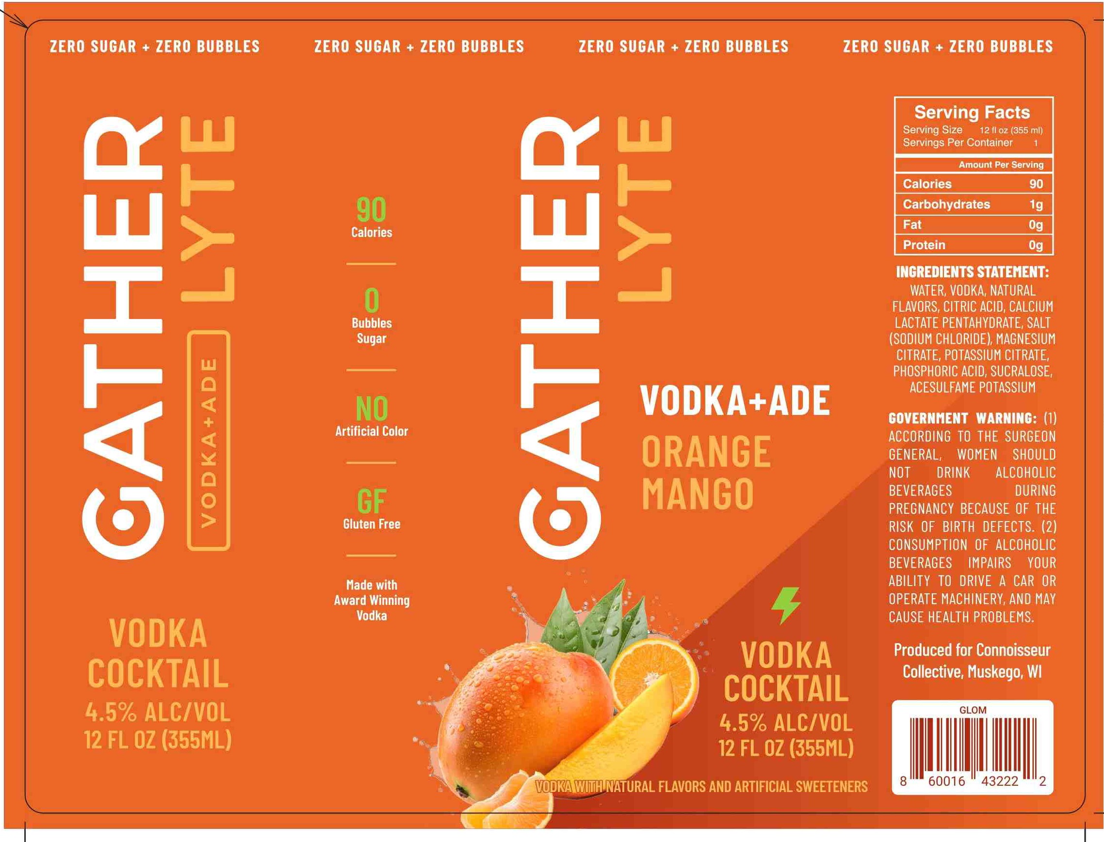TABC label artwork for Gather Lyte Orange Mango